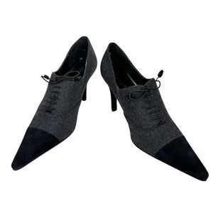 Spiegel Pointed Toe Heels Womens 8 Gray Flannel Black Suede‎ Office Academia